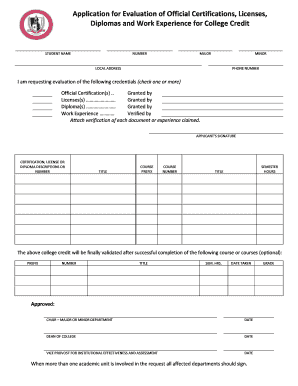 Application for Evaluation of Official Certifications, Licenses Form