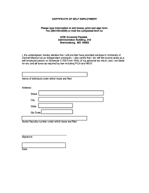 Self Employment Certificate  Form