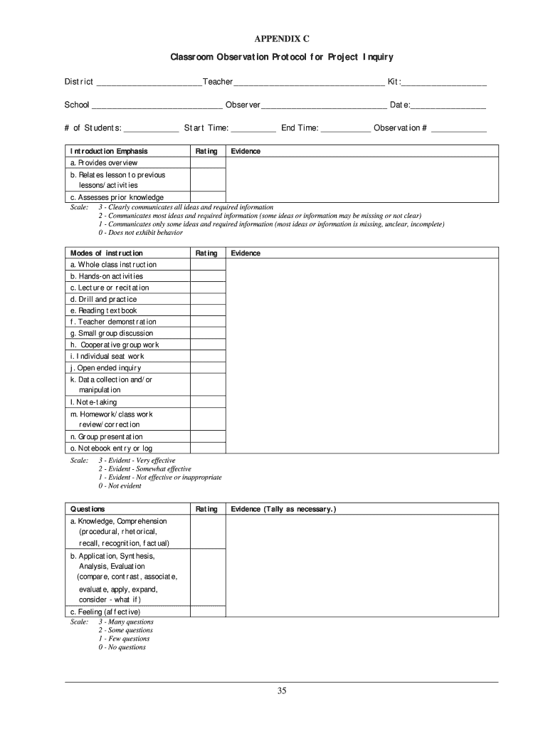 Classroom Observation Protocol Colorado  Form