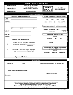  Enrollment Verification University of Colorado Colorado Springs Uccs 2011