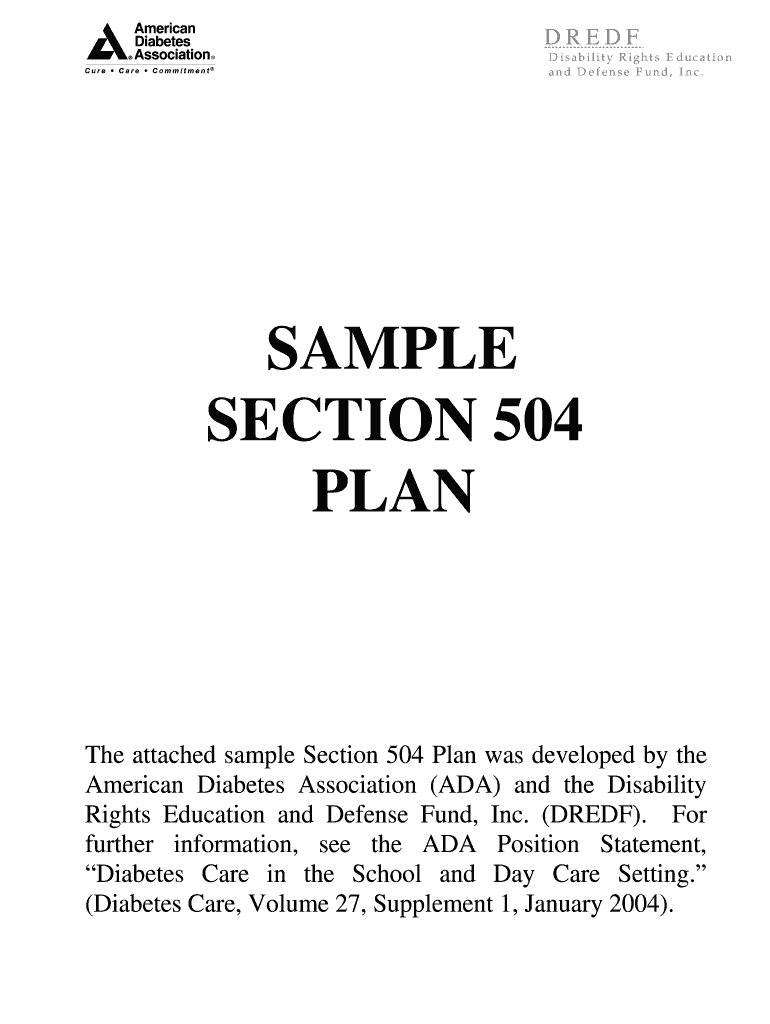 Diabetes Association 504 Plan  Form