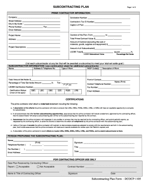  Subcontracting Plan Form Dcocp 1105 2005-2023