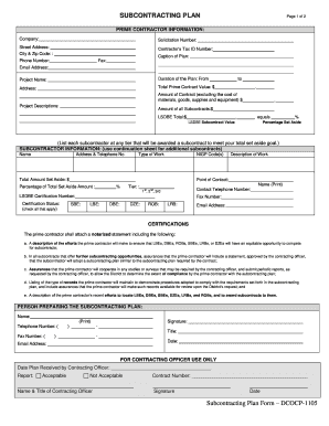  Subcontracting Plan Form Dcocp 1105 2005-2024