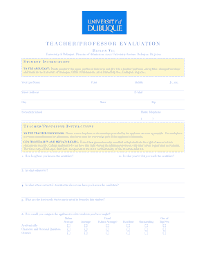 TEACHERPROFESSOR EVALUATION University of Dubuque Dbq  Form