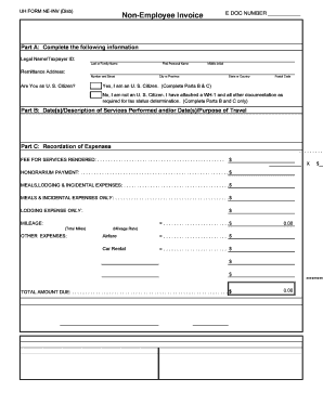 Non Employee Invoice UH Form NE INV Hawaii