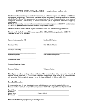 Letter of Financial Backing  Form