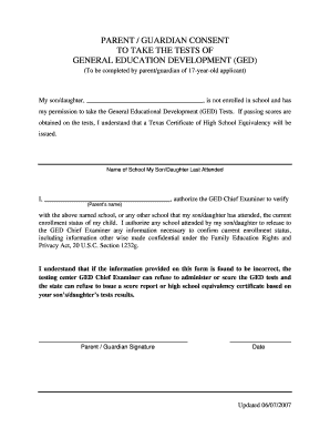 Ged Parental Consent Form
