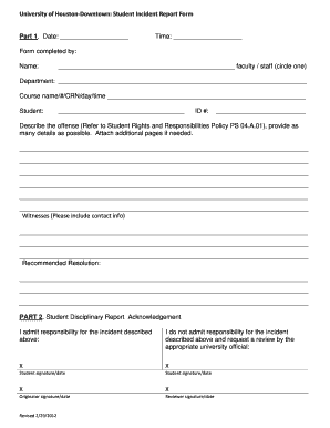  University of Houston Downtown Student Incident Report Form Part Uhd 2012-2023