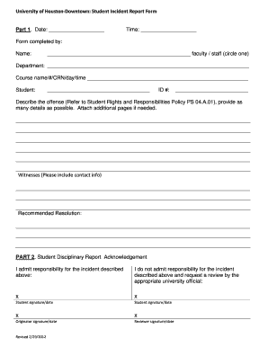  University of Houston Downtown Student Incident Report Form Part Uhd 2012-2024