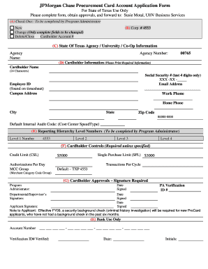 JPMorgan Chase Procurement Card Account Application Form Uhv