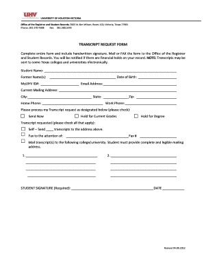 Methods of Requesting a Transcript University of Houston Victoria  Form