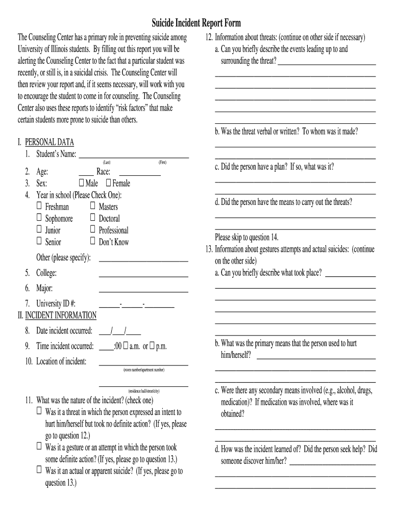 Suicide Incident Report  Form