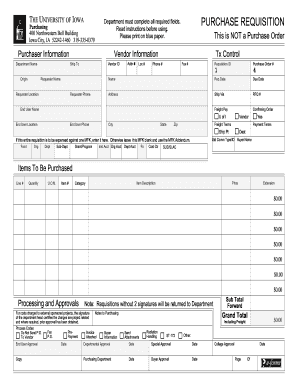 University of Iowa Blue Requisition Form