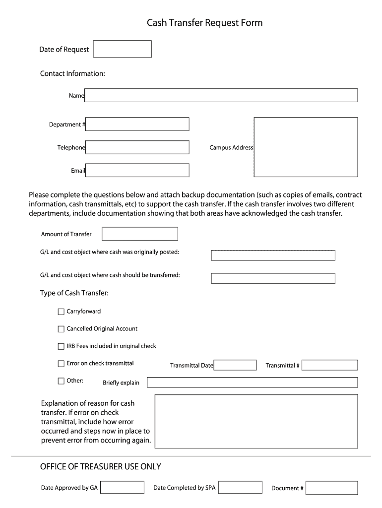Cash Transfer Request Form Uky