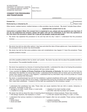  Consent for Procedures and Transfusions University of Kentucky Uky 2006-2024