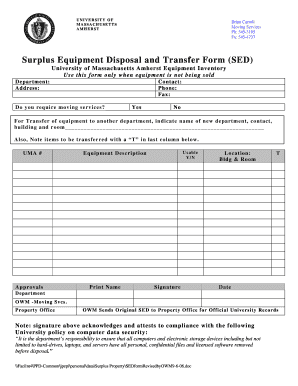  Surplus Equipment Disposal Form University of Massachusetts Umass 2006-2024