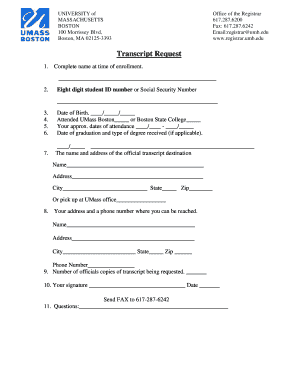 Umass Boston Transcript Request  Form