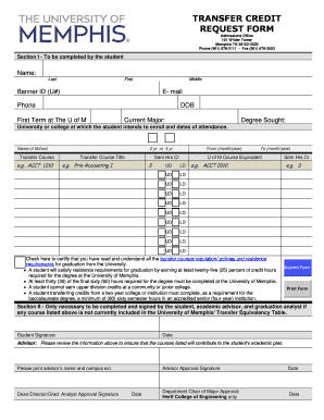 University of Memphis Transfer Credit Request Form
