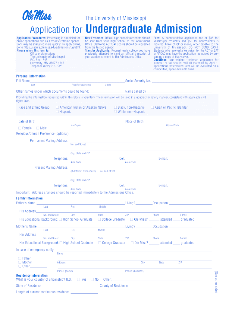 Ole Miss Application 20072024 Form Fill Out and Sign Printable PDF