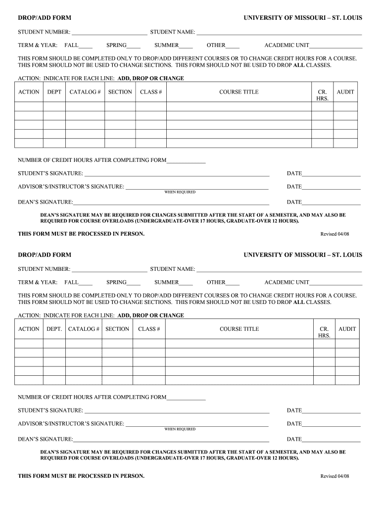  Umsl Drop Form 2008-2024