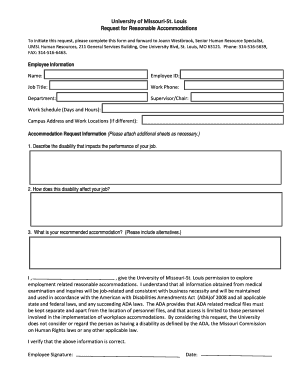 Reasonable Accommodation Request University of Missouri St Form