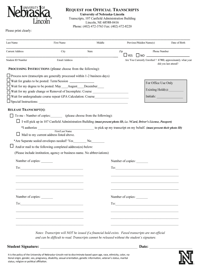 Unl Transcript  Form