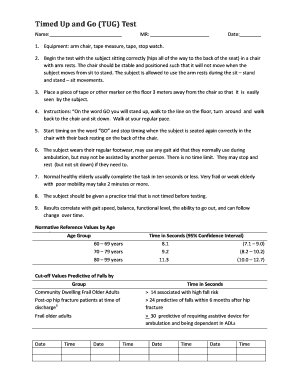 Timed Up and Go TUG Test UNMC Unmc  Form