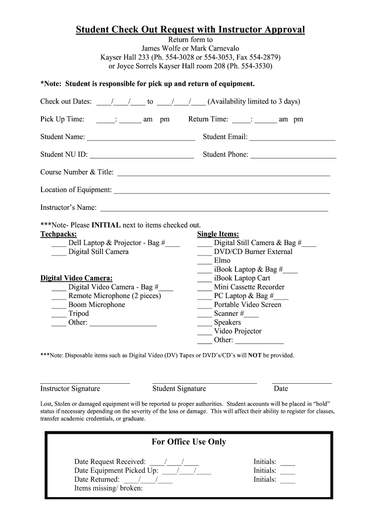 Check in Check Out Sheet Template  Form