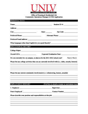 Unlv Application  Form