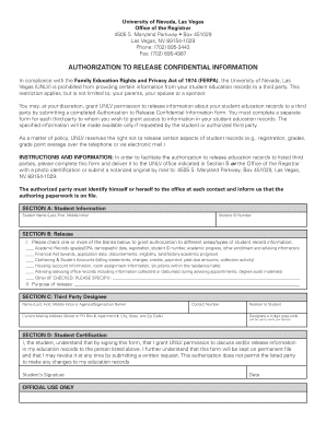 Unlv Ferpa  Form