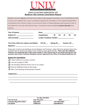 Cancellation Request Form University of Nevada, Las Vegas Unlv