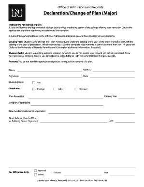 DeclarationChange of Plan Major Unr  Form