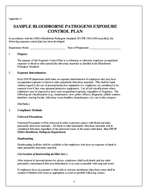 Sample Bloodborne Pathogens Exposure Control Plan Uncw  Form