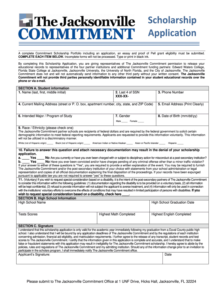 Jacksonville Commitment Scholarship  Form