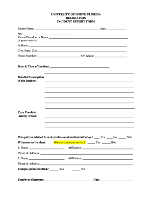 Incident Report Template for Recreation Form