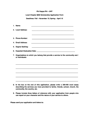 Phi Kappa Phi UNT Local Chapter $500 Scholarship Application Form