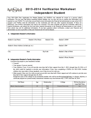 Get and Sign Vsu Independent Federal Verification Worksheet Form 2013
