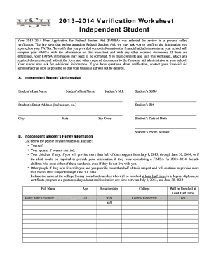  Vsu Independent Federal Verification Worksheet Form 2013