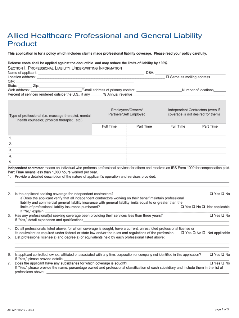  USLIAllied Healthcare Application 2012-2024