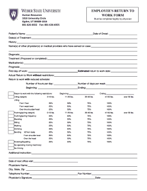 Return to Work Plan Template  Form