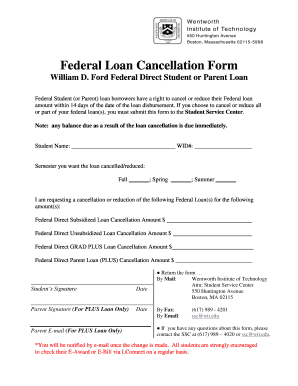 Federal Loan Cancellation Form Wentworth Institute of Technology Wit