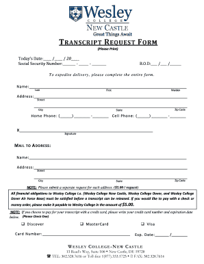 Wesley College Transcript  Form