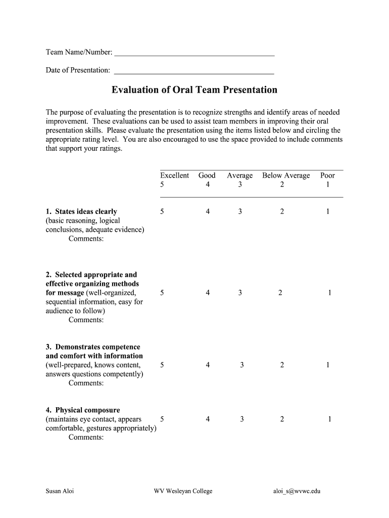 presentation evaluation form questions