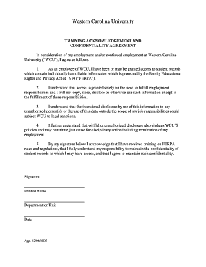 Training Acknowledgement Form