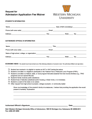 Western Michigan Fee Waiver Code  Form