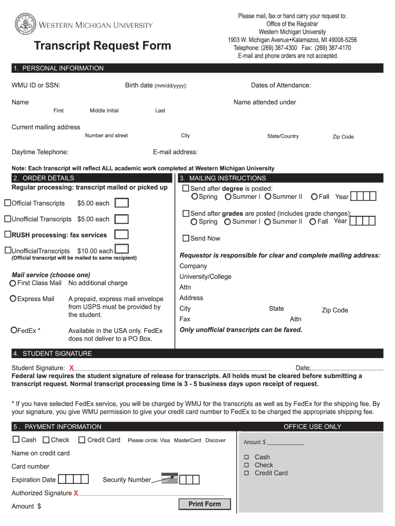 Transcript Wmu  Form