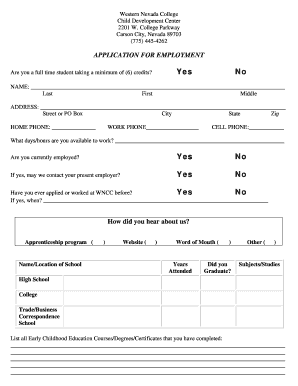 Get and Sign CDC Job Application Western Nevada College Wnc  Form