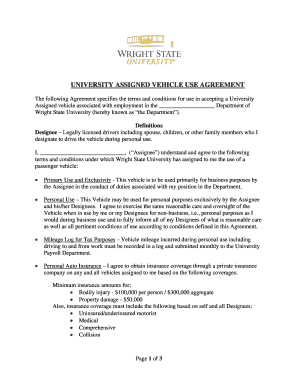 University Assigned Vehicle Use Agreement Wright State University Wright Form
