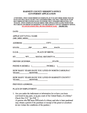 Harnett County Gun Permit  Form