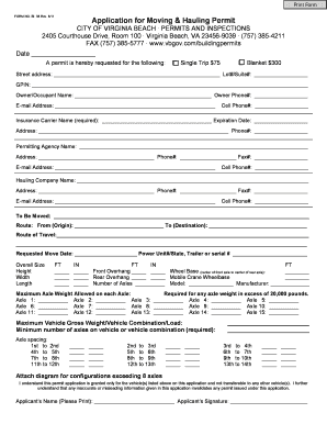 Application for Moving &amp; Hauling Permit City of Virginia Beach  Form